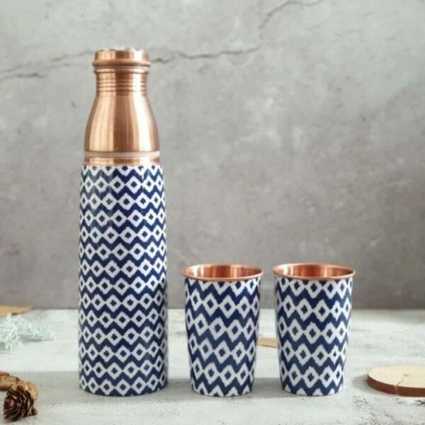 Meena Print Copper Bottle with Carry Pouch - Stylish & Portable