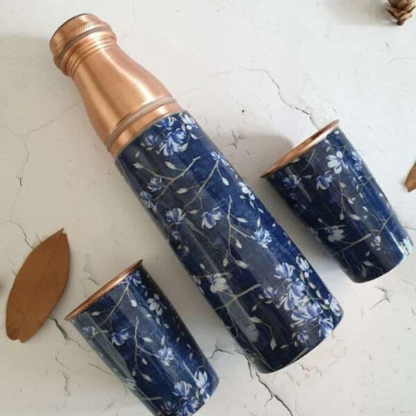 Blue Meena Art Copper Bottle - Vibrant & Healthy