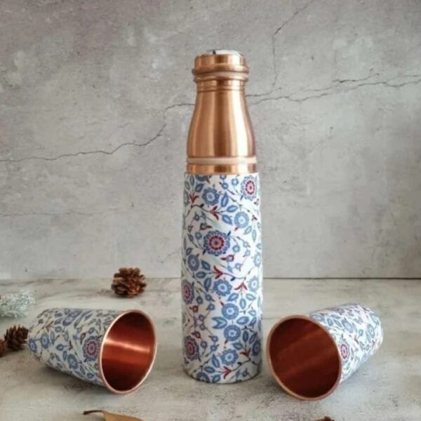Meena Print Copper Bottle Gift Set - Premium Ayurvedic Pair