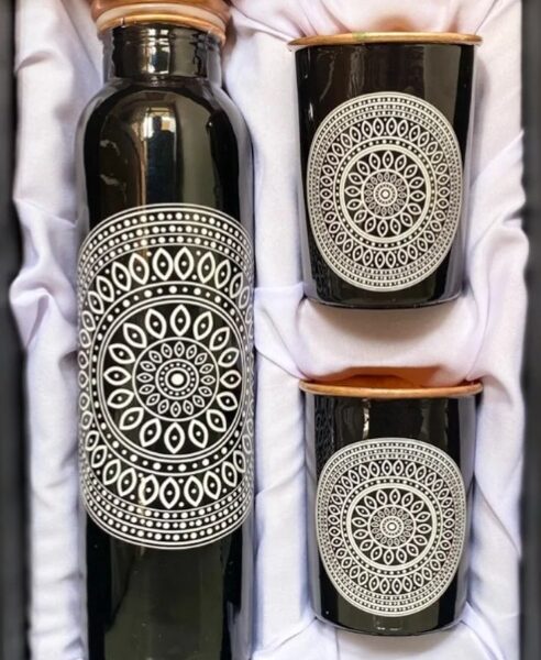 Floral Meena Design Copper Bottle - Elegant Wellness